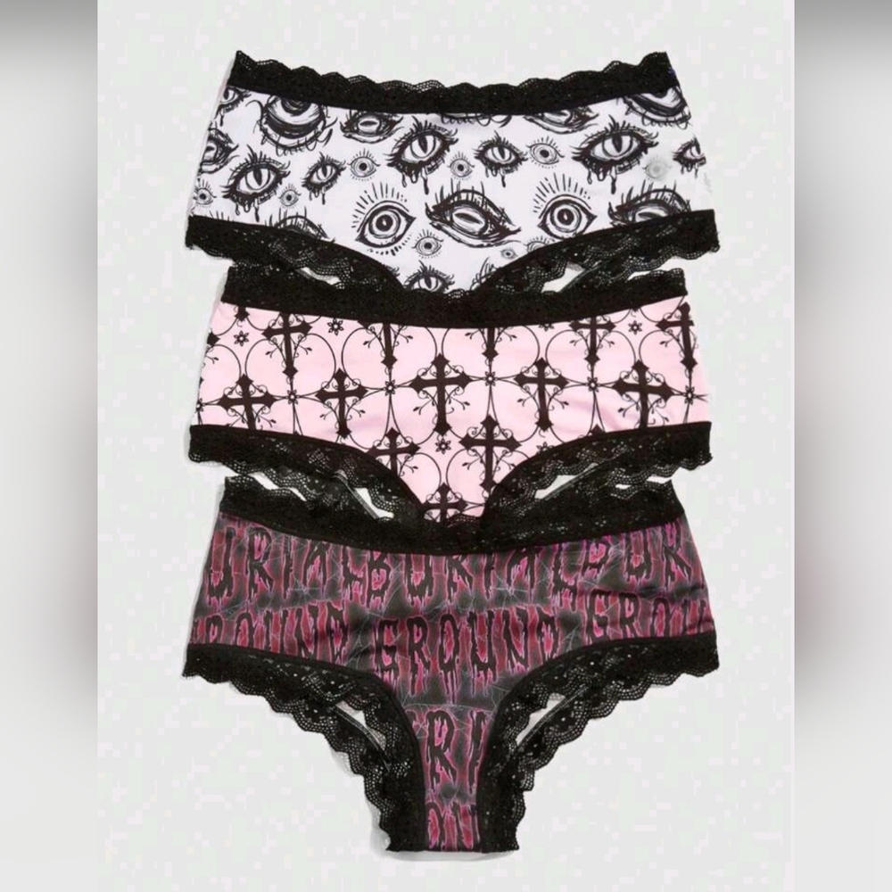 3pk Pink & Black Gothic Hipster Lace Panties